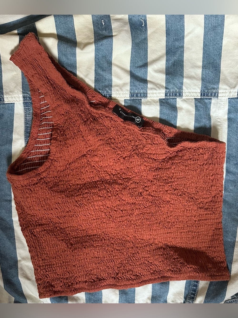 Asymmetric Smocked Crop Top in Burnt Rose - Picture 4 of 4